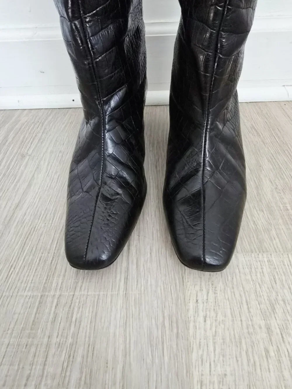 Anine Bing Felicia Croc Embossed Tall Knee Heeled Boots 41 11 Black Leather